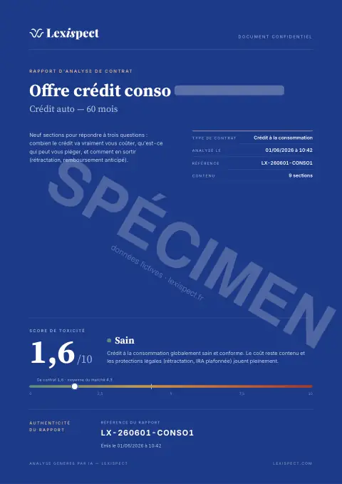 Première page du rapport Crédit à la consommation