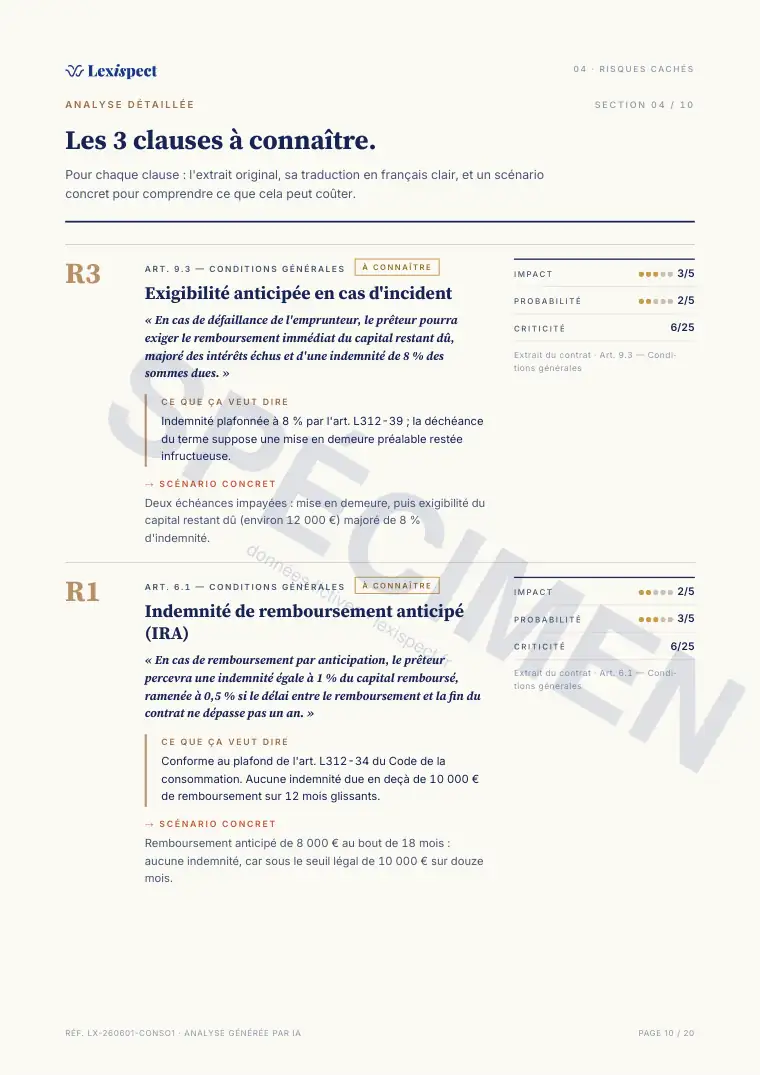 Page 10 du rapport Crédit à la consommation, spécimen