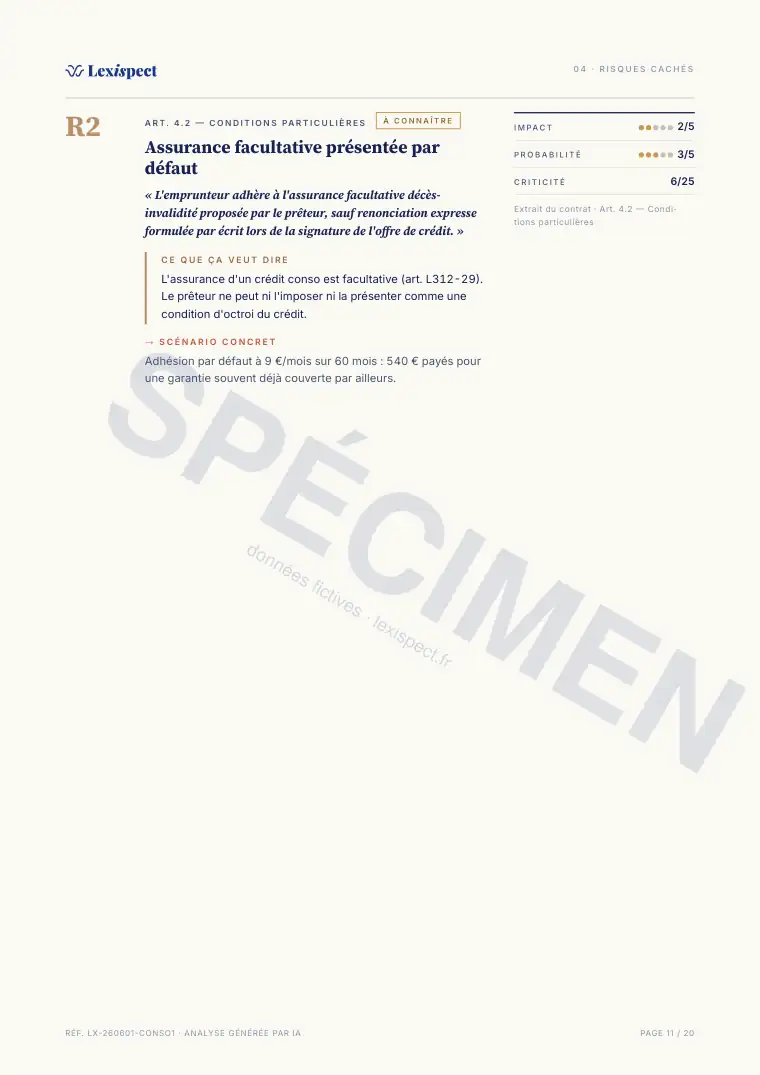 Page 11 du rapport Crédit à la consommation, spécimen