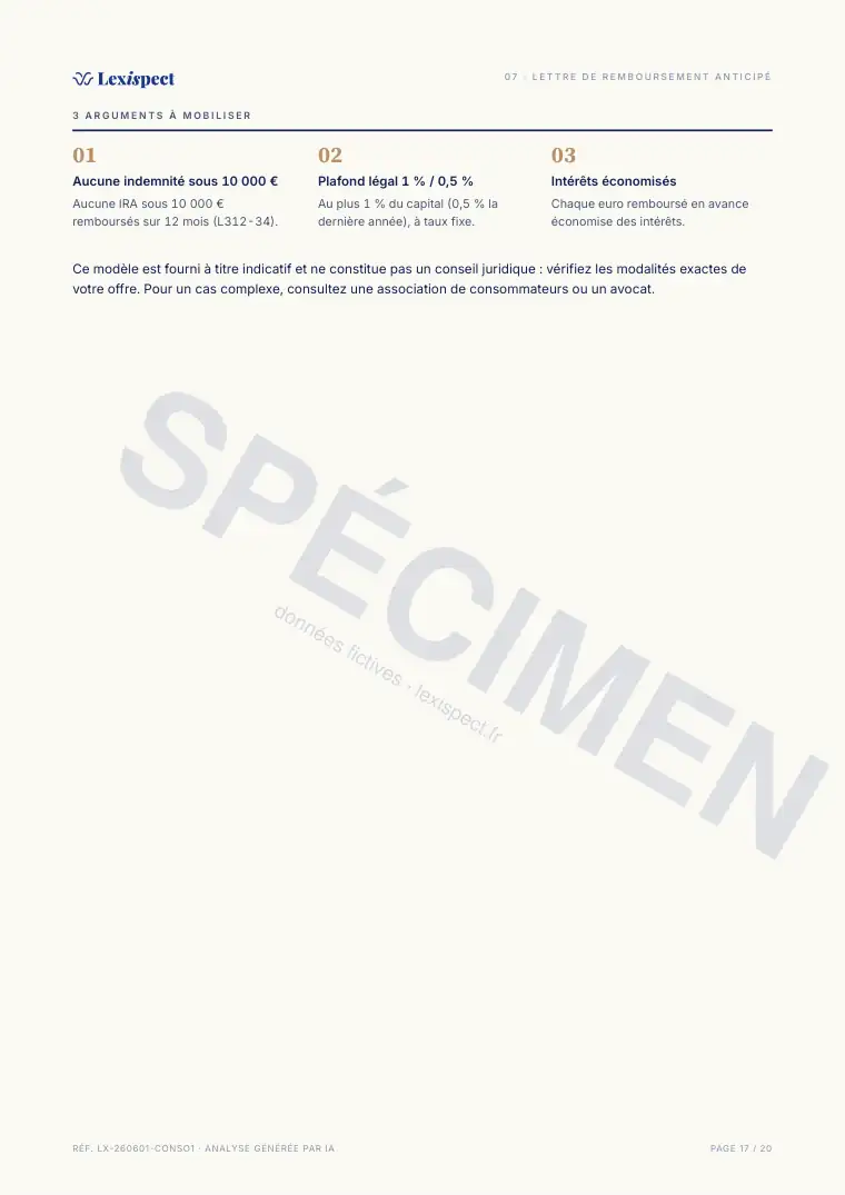 Page 17 du rapport Crédit à la consommation, spécimen