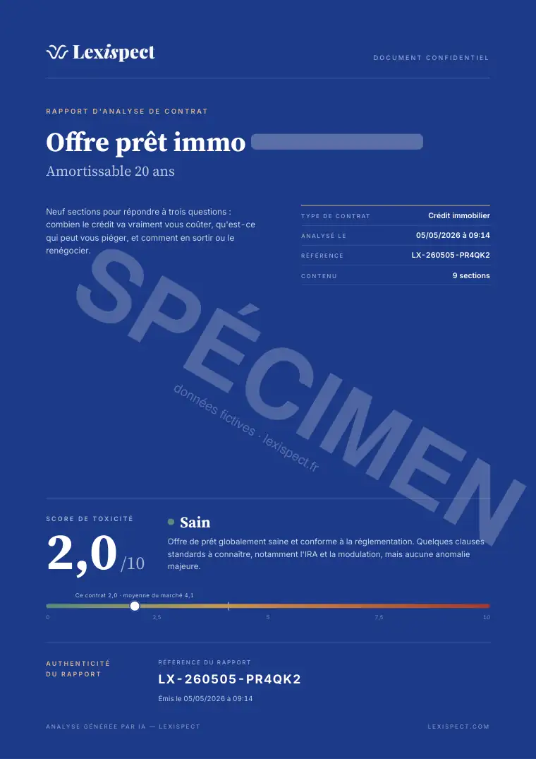 Page 1 du rapport Crédit immobilier, spécimen