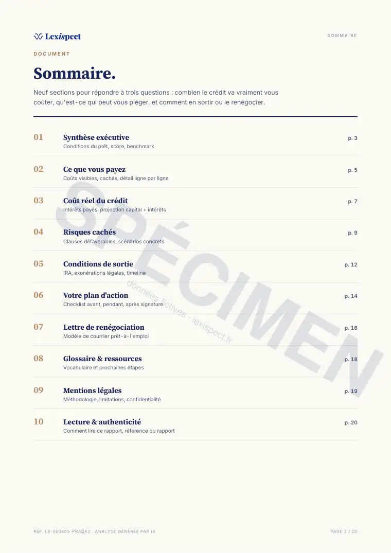 Page 2 du rapport Crédit immobilier, spécimen