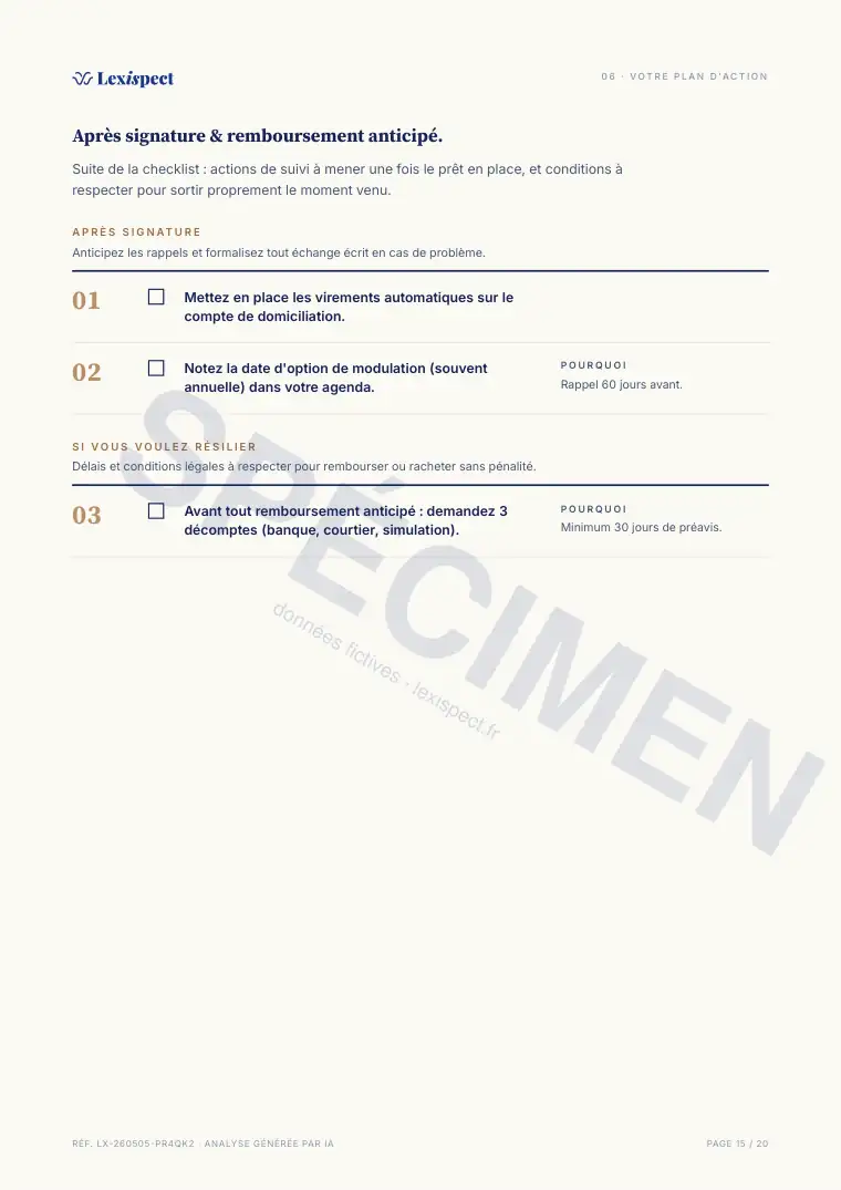 Page 15 du rapport Crédit immobilier, spécimen