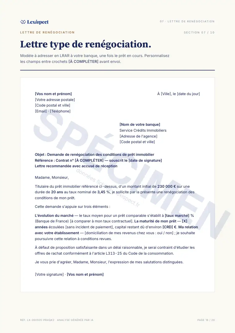 Page 16 du rapport Crédit immobilier, spécimen