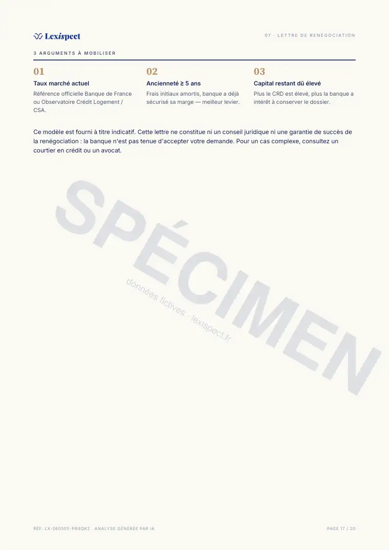 Page 17 du rapport Crédit immobilier, spécimen
