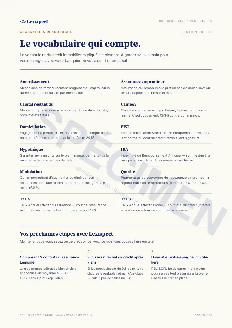 Page 18 du rapport Crédit immobilier, spécimen