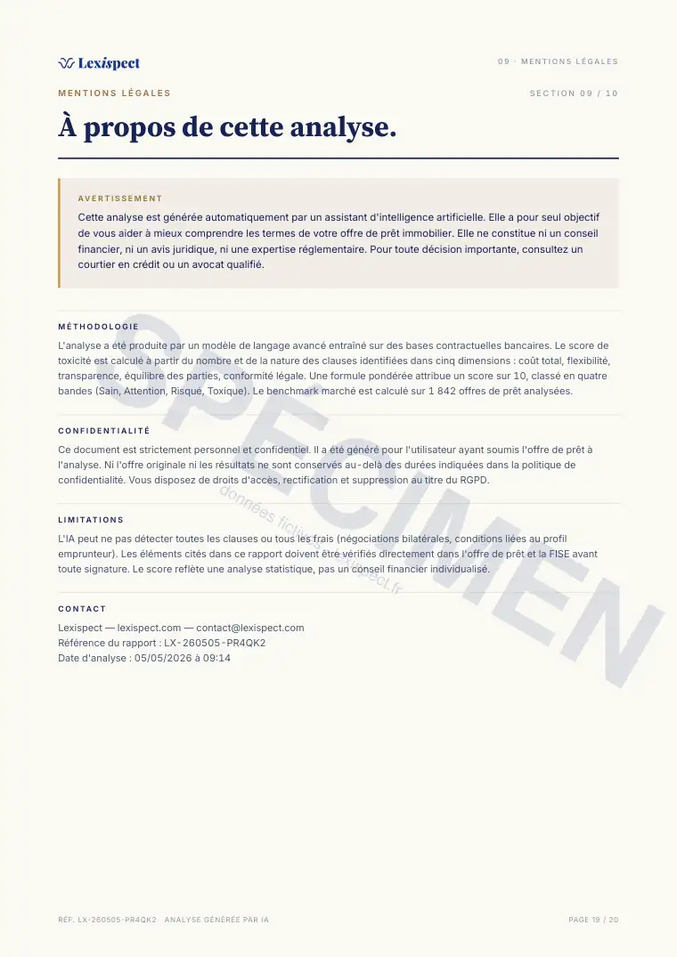 Page 19 du rapport Crédit immobilier, spécimen