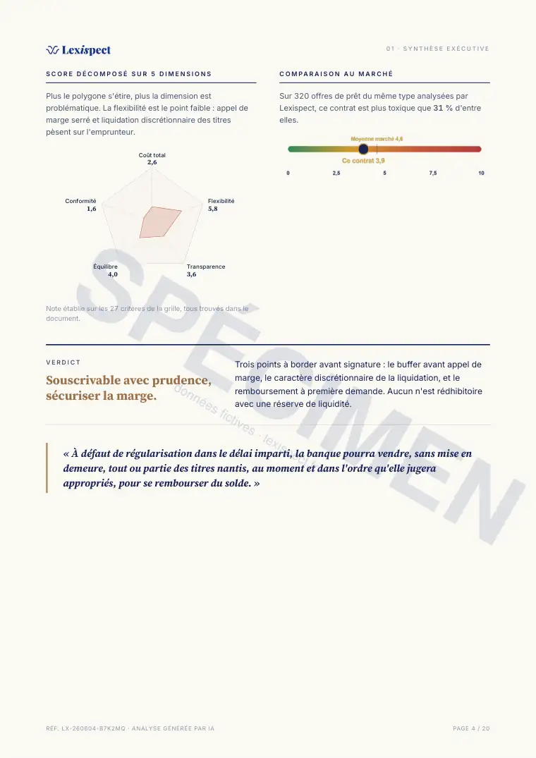 Page 4 du rapport Crédit Lombard (prêt nanti sur titres), spécimen