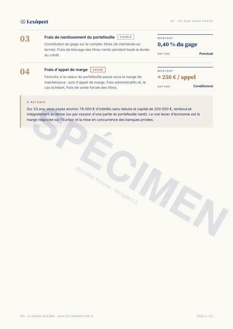 Page 6 du rapport Crédit Lombard (prêt nanti sur titres), spécimen
