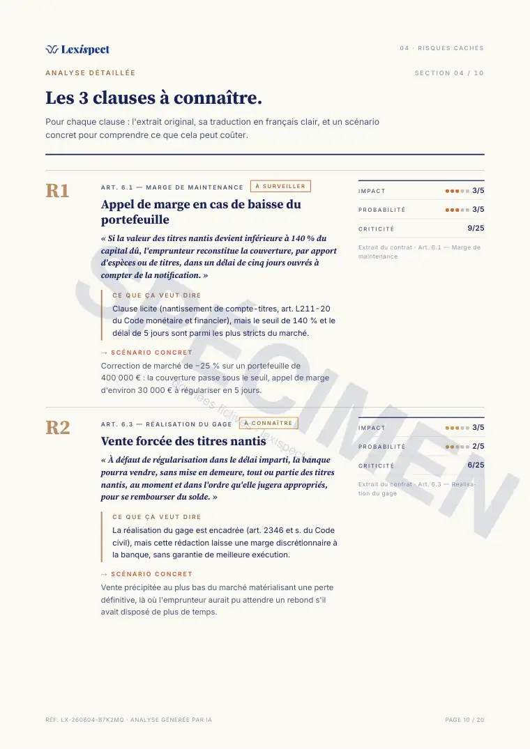 Page 10 du rapport Crédit Lombard (prêt nanti sur titres), spécimen