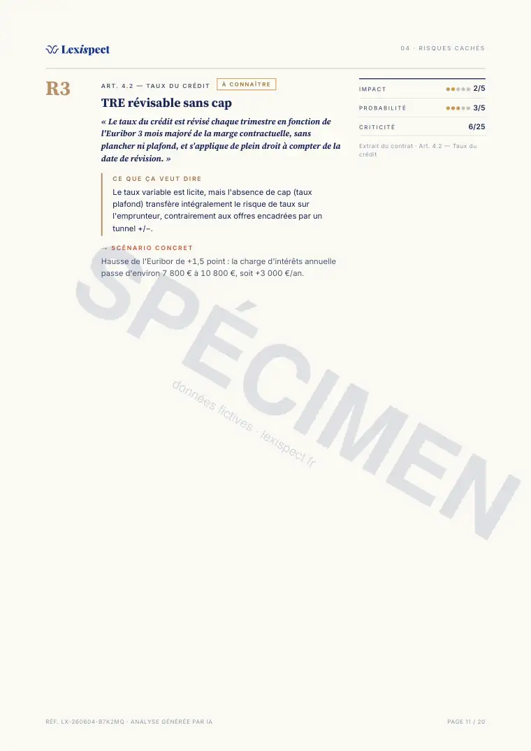 Page 11 du rapport Crédit Lombard (prêt nanti sur titres), spécimen