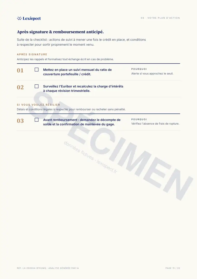 Page 15 du rapport Crédit Lombard (prêt nanti sur titres), spécimen