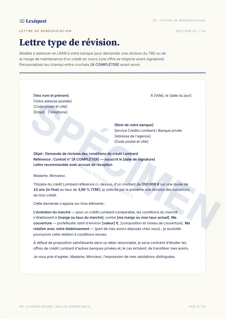 Page 16 du rapport Crédit Lombard (prêt nanti sur titres), spécimen