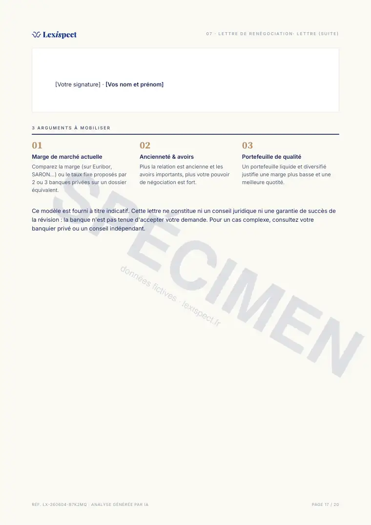 Page 17 du rapport Crédit Lombard (prêt nanti sur titres), spécimen