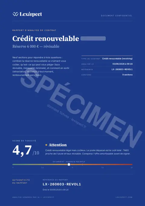 Première page du rapport Crédit renouvelable (revolving)