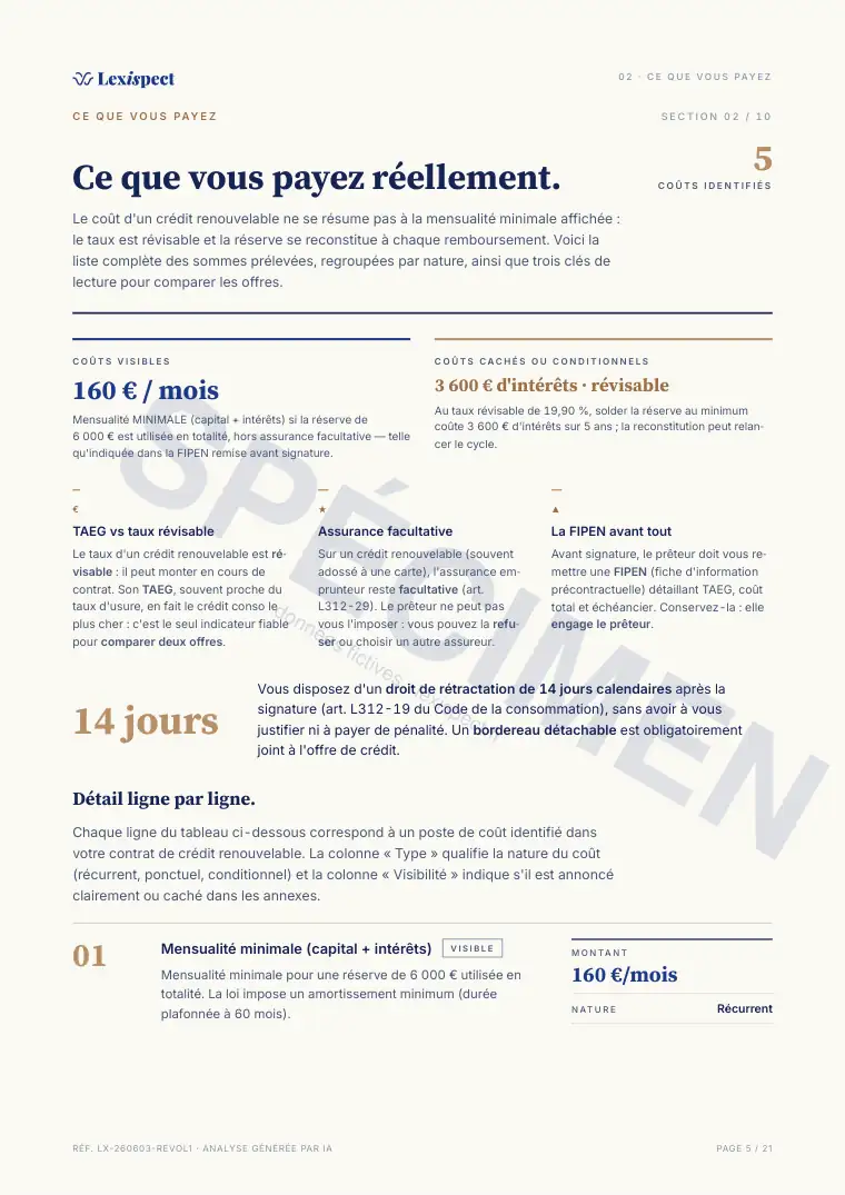 Page 5 du rapport Crédit renouvelable (revolving), spécimen