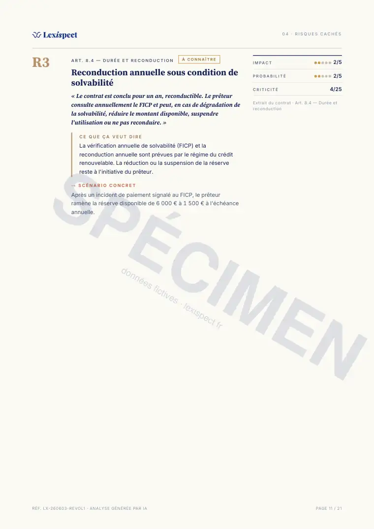 Page 11 du rapport Crédit renouvelable (revolving), spécimen