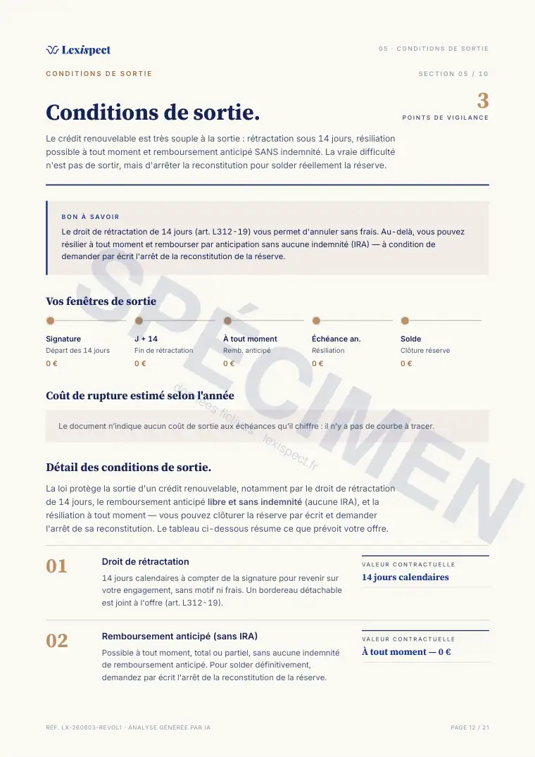 Page 12 du rapport Crédit renouvelable (revolving), spécimen