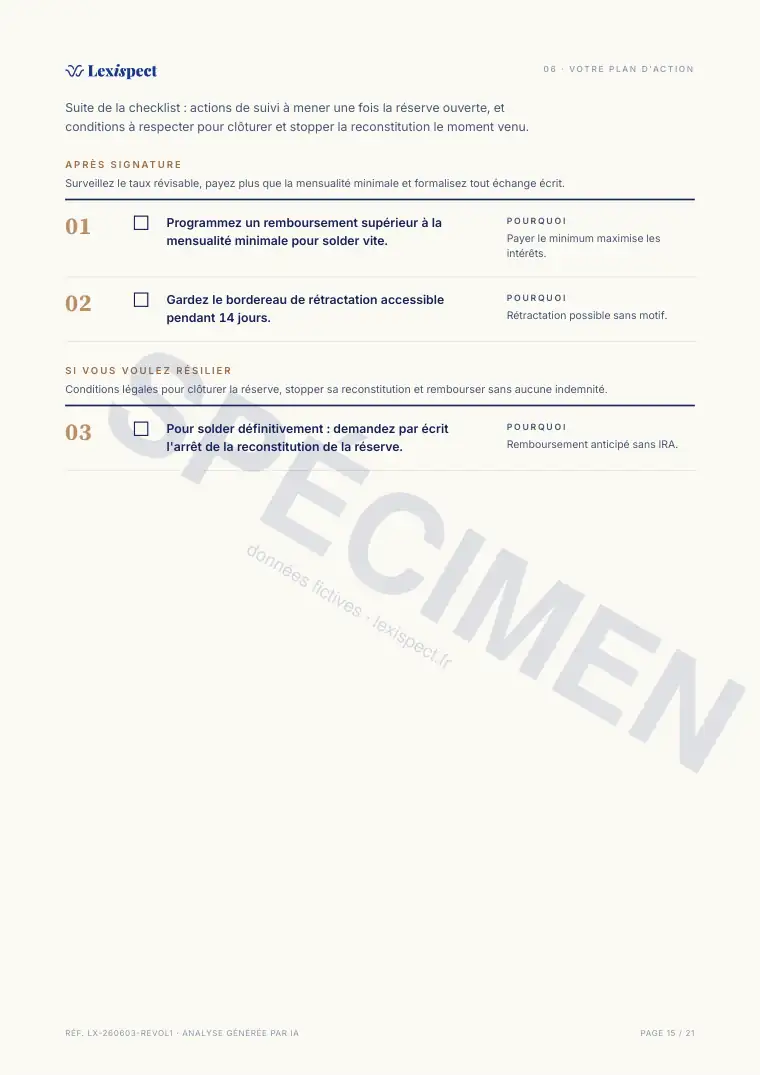 Page 15 du rapport Crédit renouvelable (revolving), spécimen