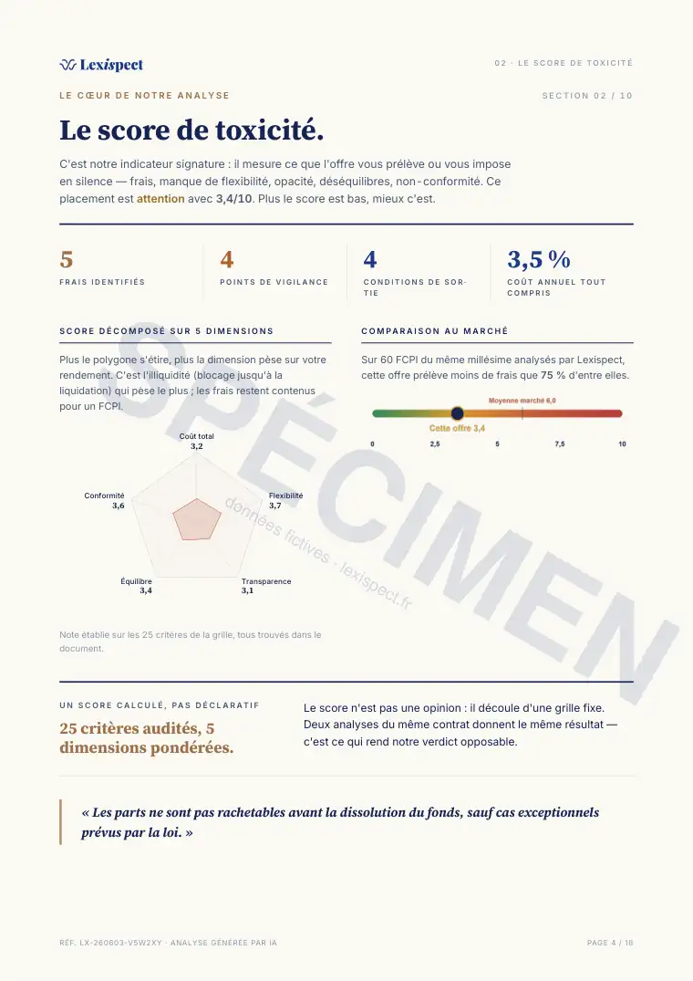 Page 4 du rapport FCPI (innovation, défiscalisation), spécimen