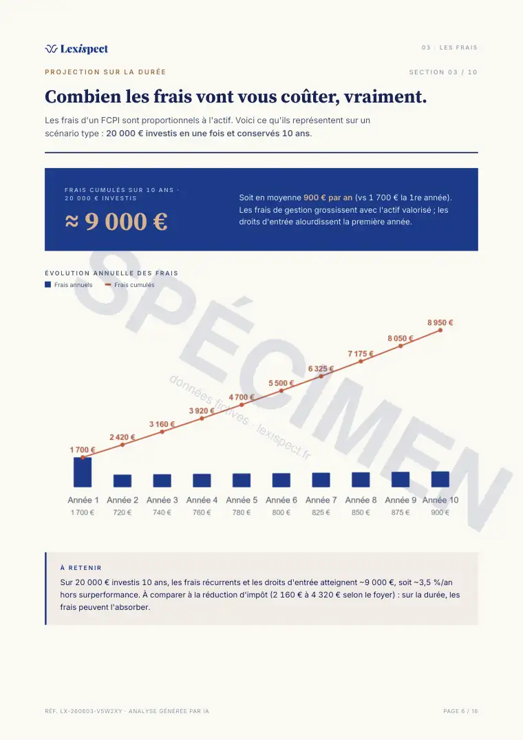 Page 6 du rapport FCPI (innovation, défiscalisation), spécimen