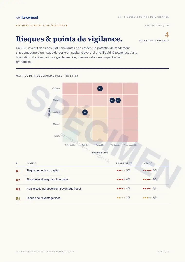 Page 7 du rapport FCPI (innovation, défiscalisation), spécimen