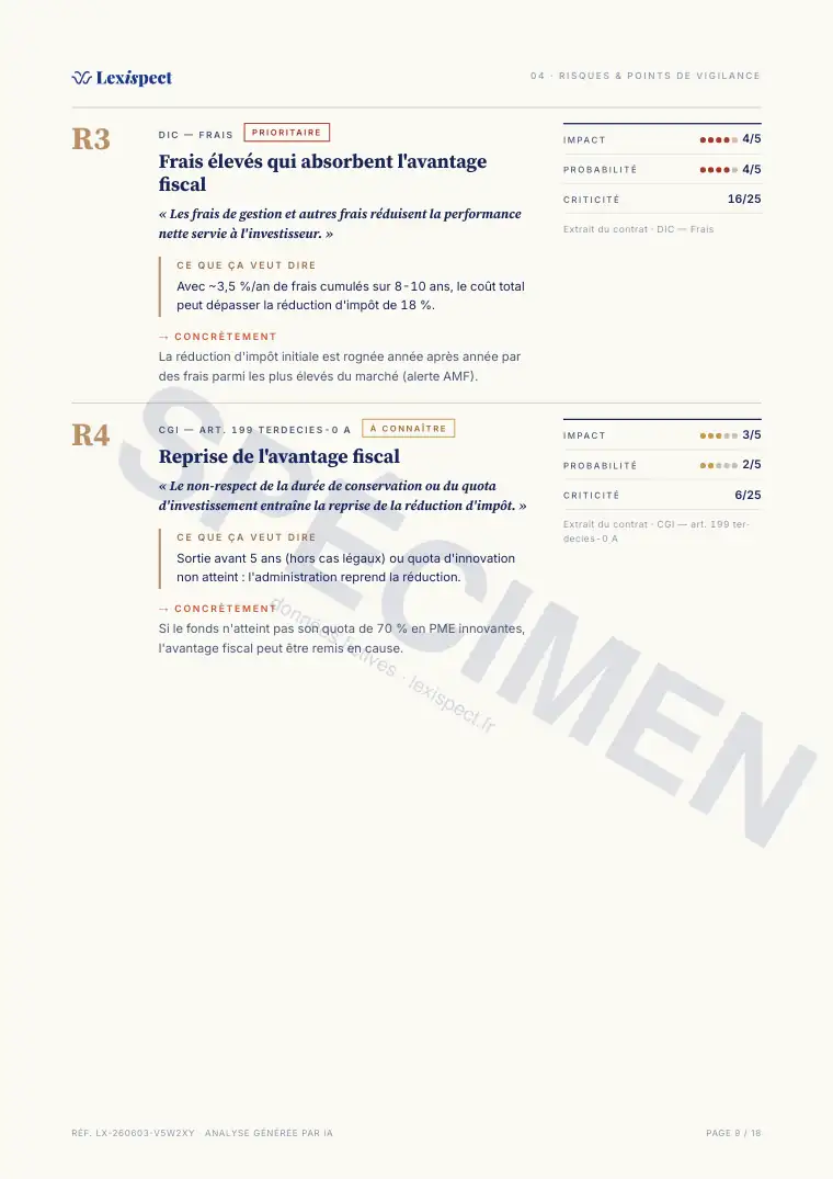 Page 9 du rapport FCPI (innovation, défiscalisation), spécimen
