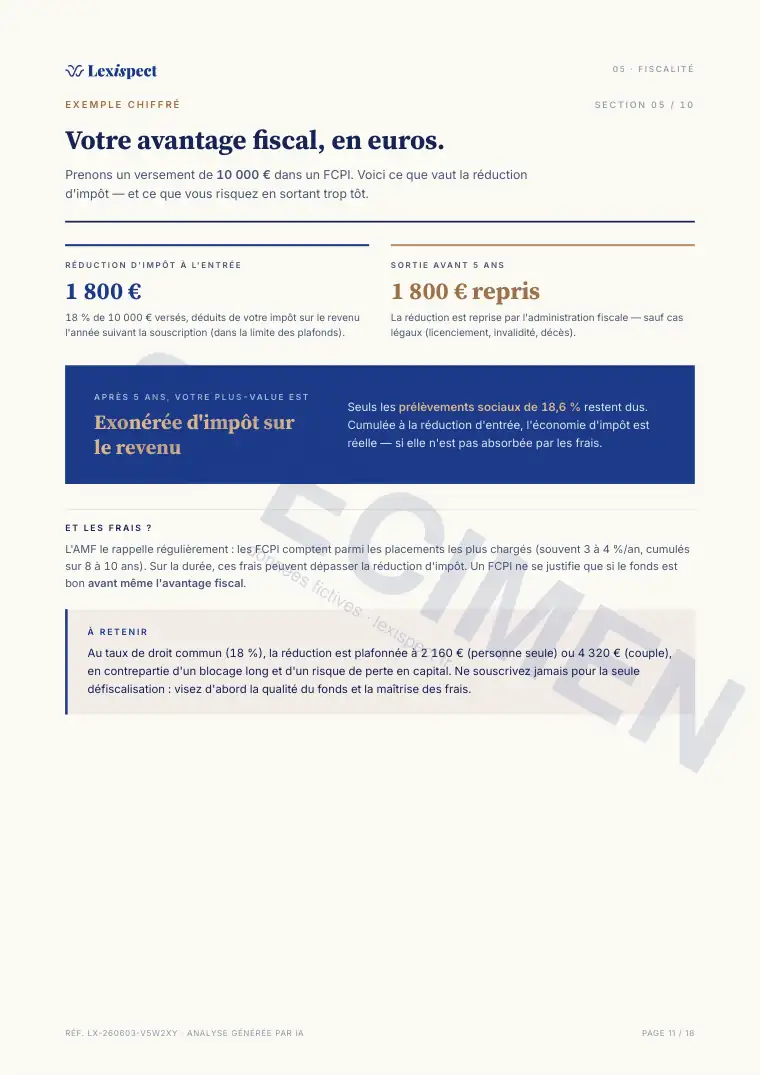 Page 11 du rapport FCPI (innovation, défiscalisation), spécimen