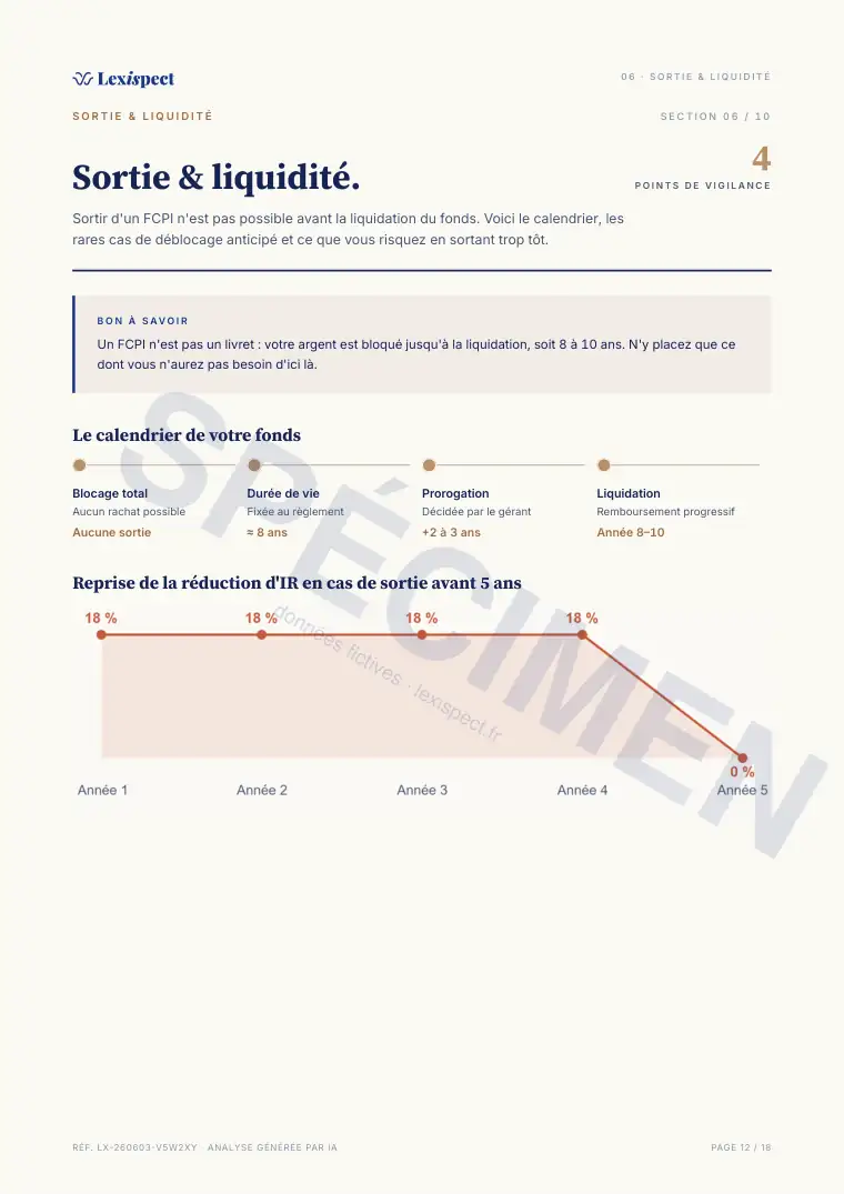 Page 12 du rapport FCPI (innovation, défiscalisation), spécimen