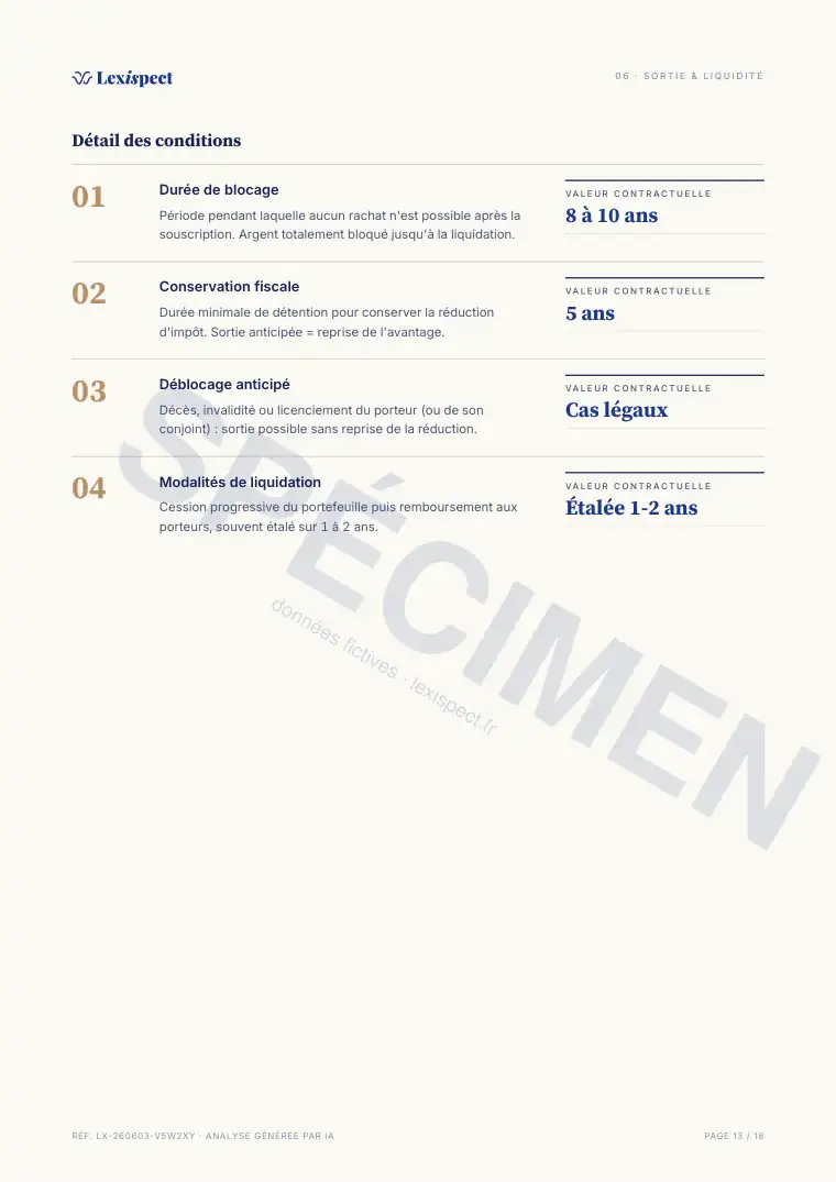 Page 13 du rapport FCPI (innovation, défiscalisation), spécimen
