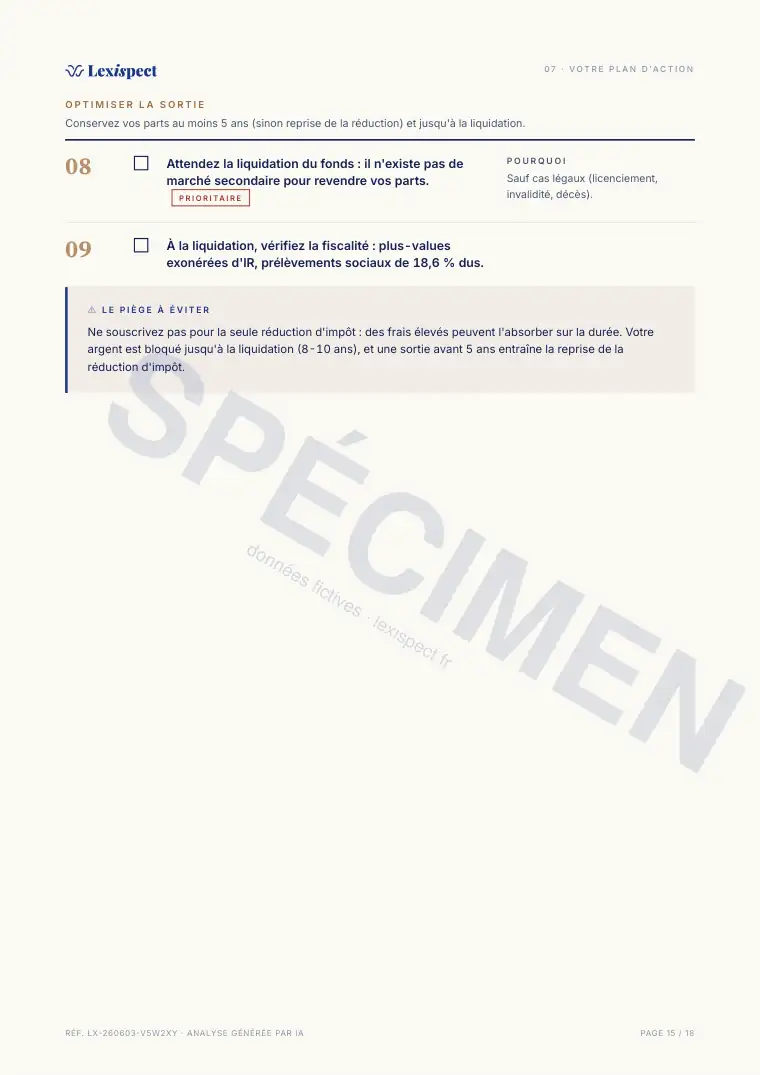 Page 15 du rapport FCPI (innovation, défiscalisation), spécimen