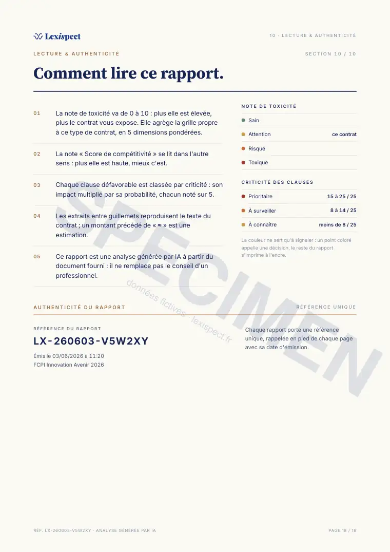 Page 18 du rapport FCPI (innovation, défiscalisation), spécimen