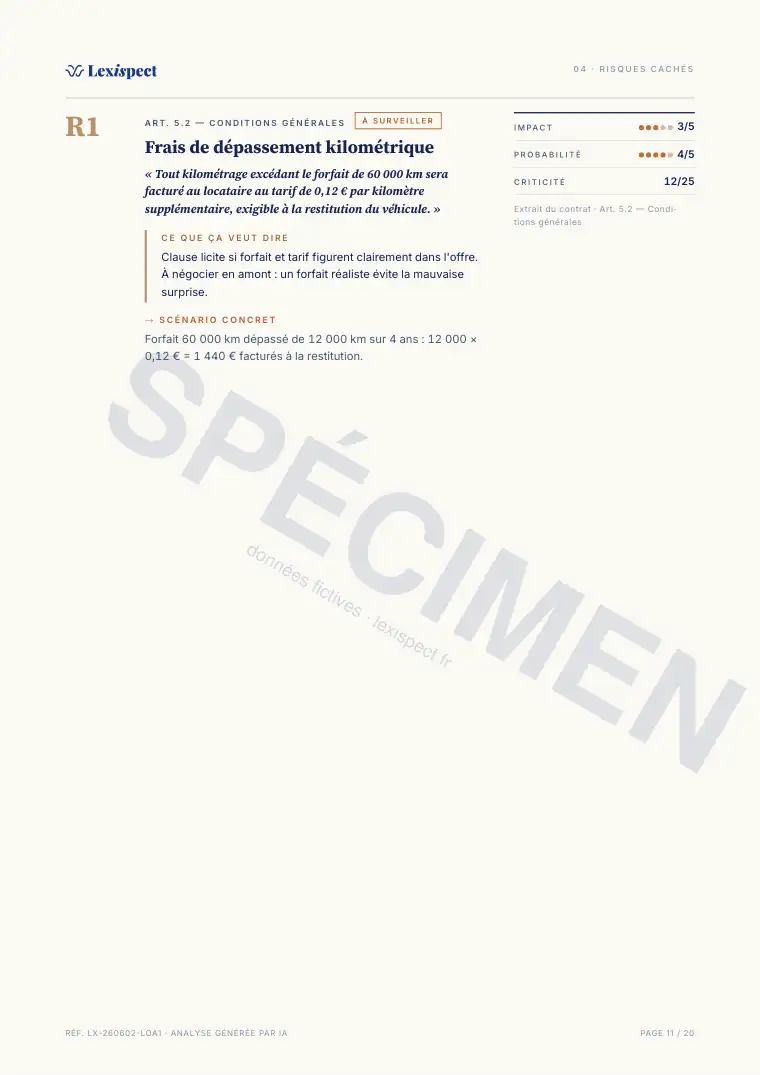 Page 11 du rapport Location avec option d'achat (LOA), spécimen