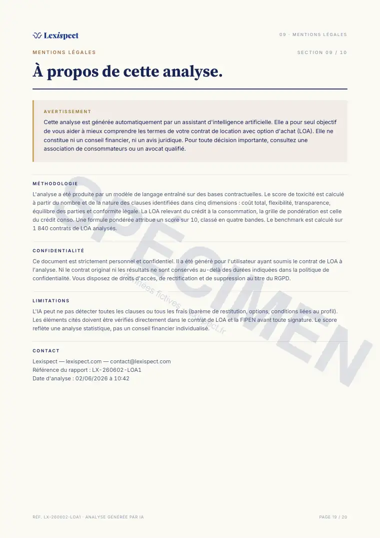 Page 19 du rapport Location avec option d'achat (LOA), spécimen