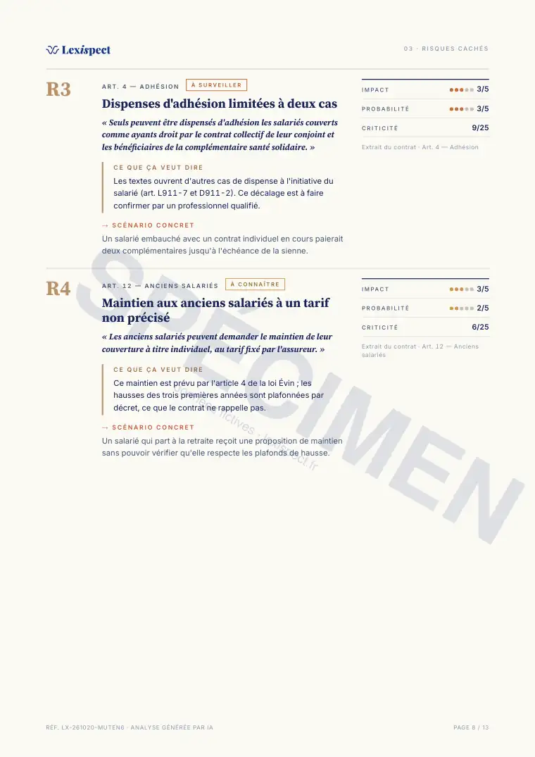 Page 8 du rapport Mutuelle d'entreprise, spécimen