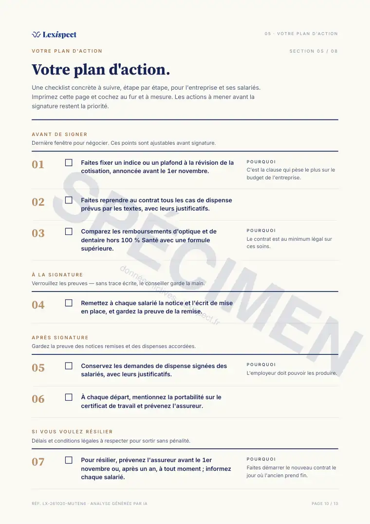Page 10 du rapport Mutuelle d'entreprise, spécimen