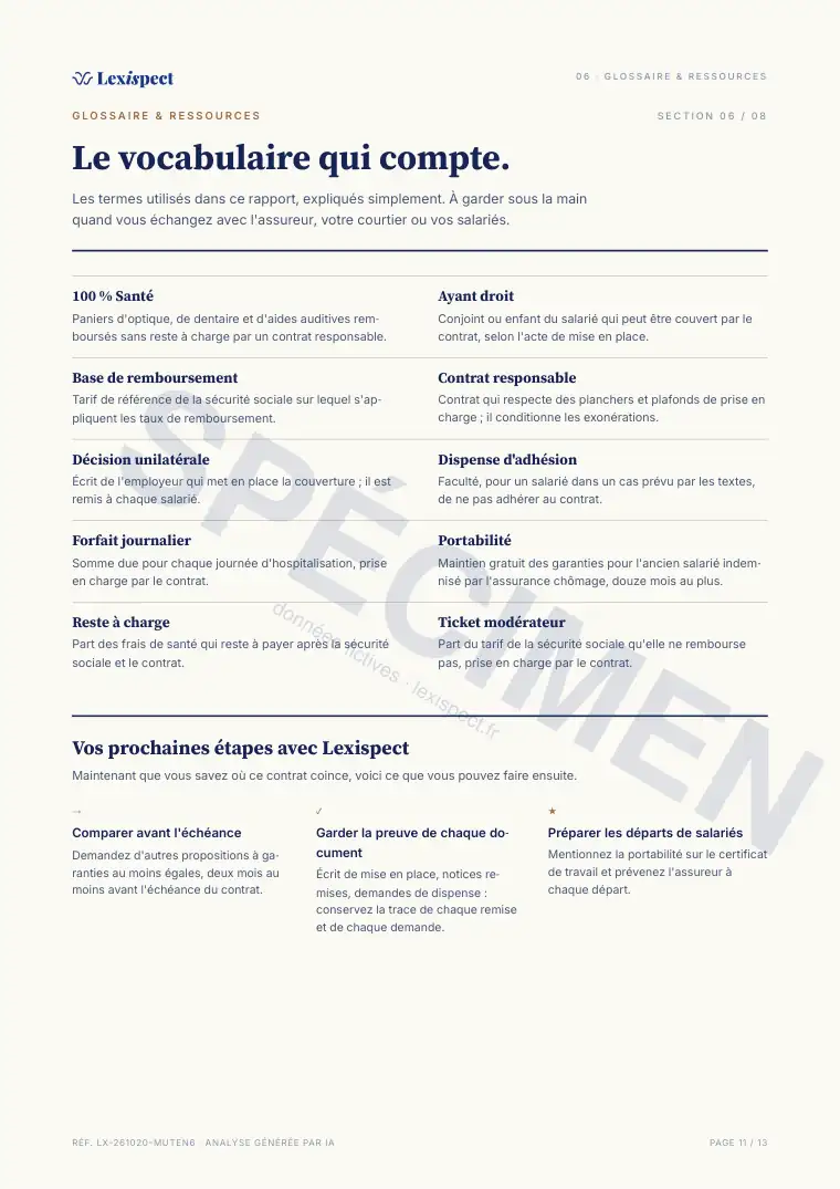 Page 11 du rapport Mutuelle d'entreprise, spécimen