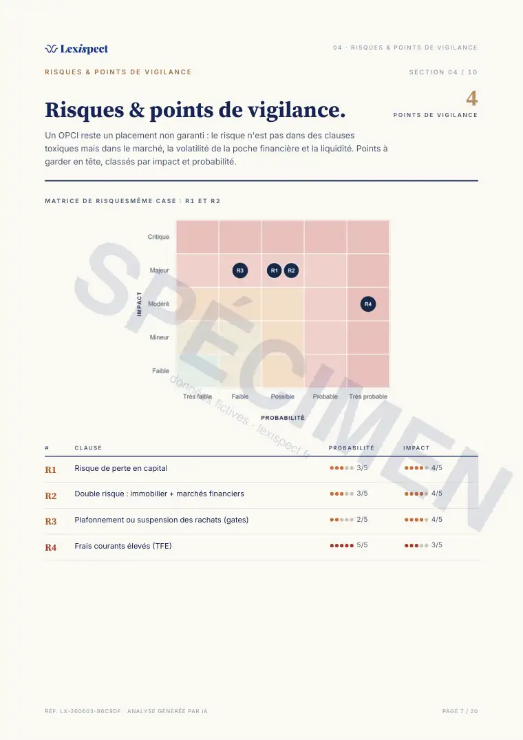 Page 7 du rapport OPCI (immobilier collectif, SPPICAV en direct), spécimen