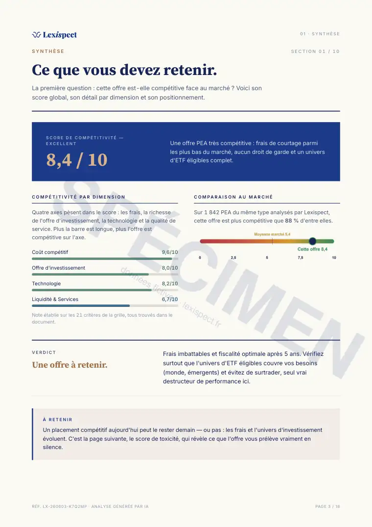Page 3 du rapport Placements (PEA, SCPI, OPCVM), spécimen