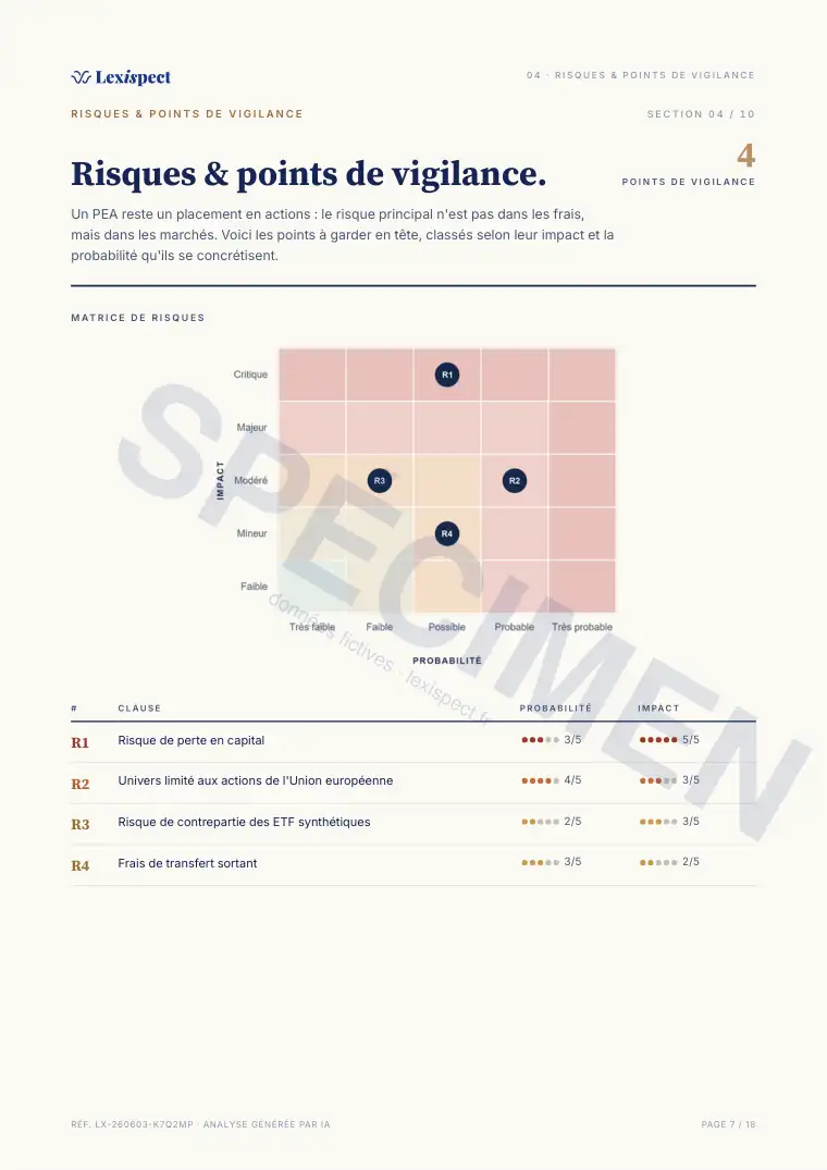 Page 7 du rapport Placements (PEA, SCPI, OPCVM), spécimen