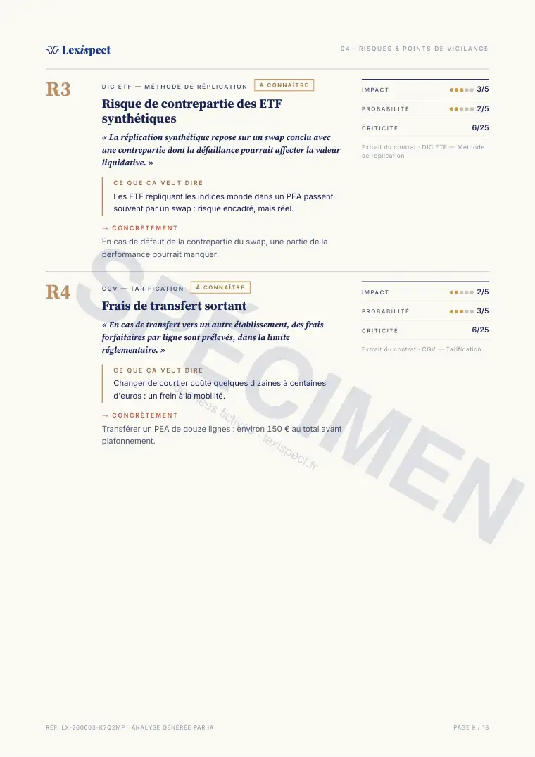 Page 9 du rapport Placements (PEA, SCPI, OPCVM), spécimen