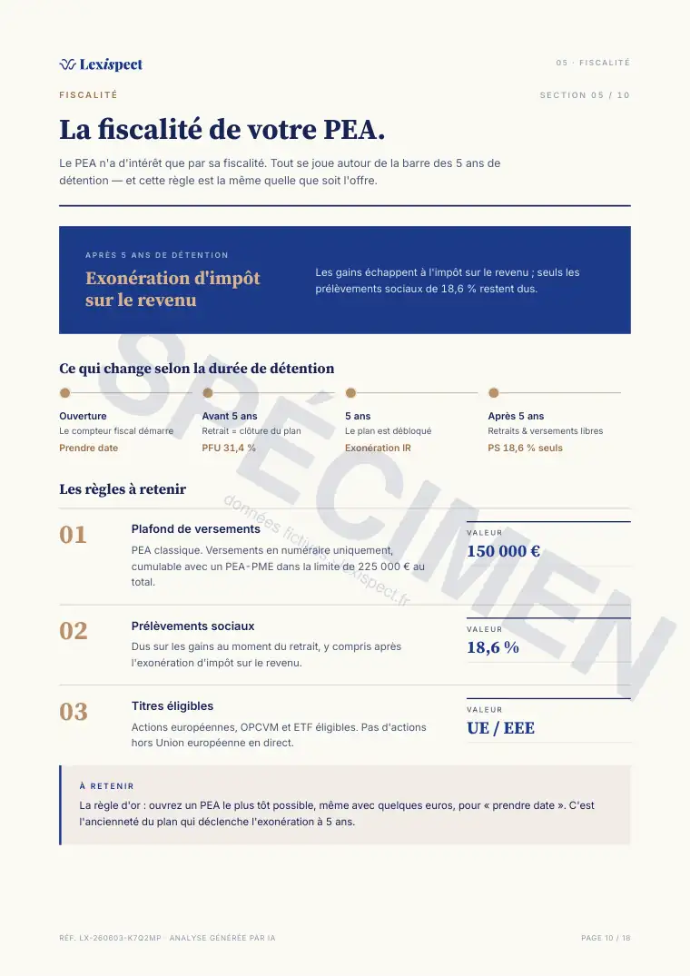 Page 10 du rapport Placements (PEA, SCPI, OPCVM), spécimen