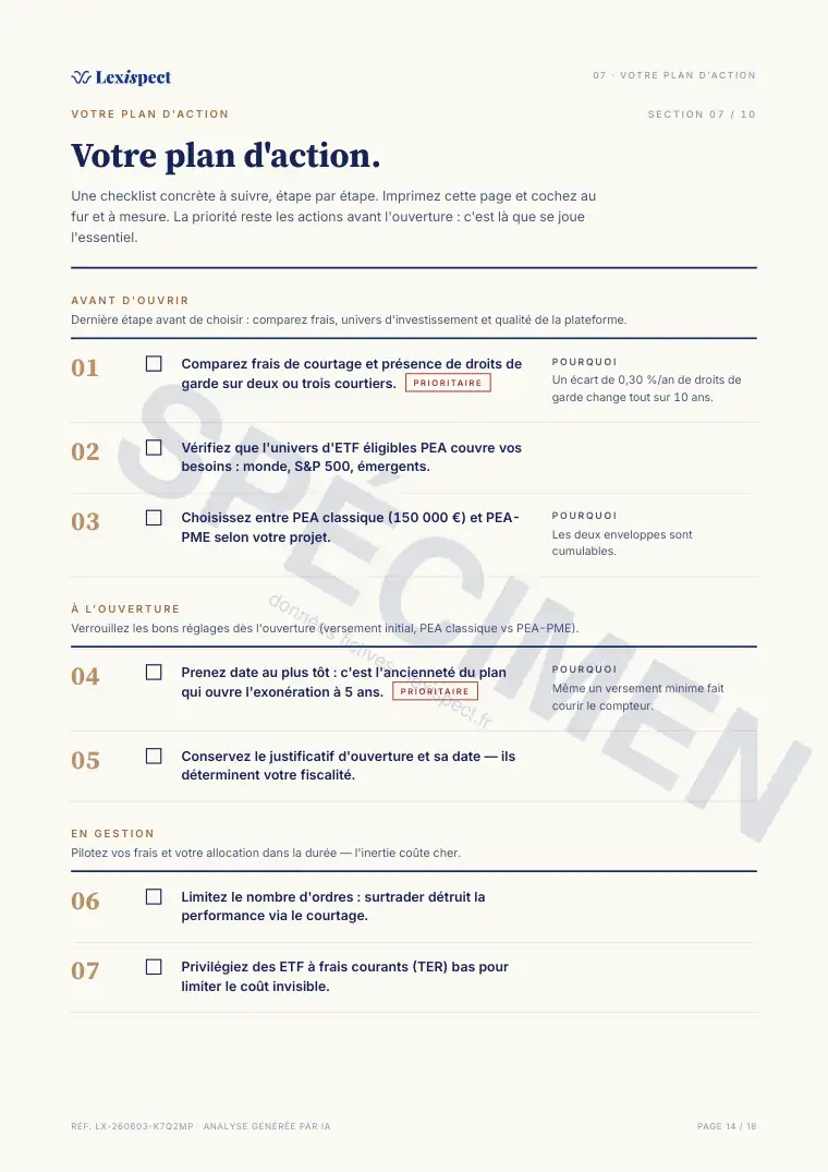 Page 14 du rapport Placements (PEA, SCPI, OPCVM), spécimen