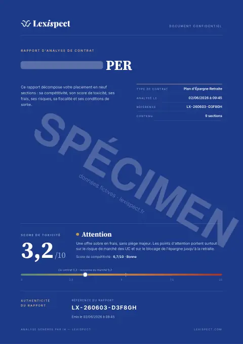 Première page du rapport Plan d'Épargne Retraite (PER)