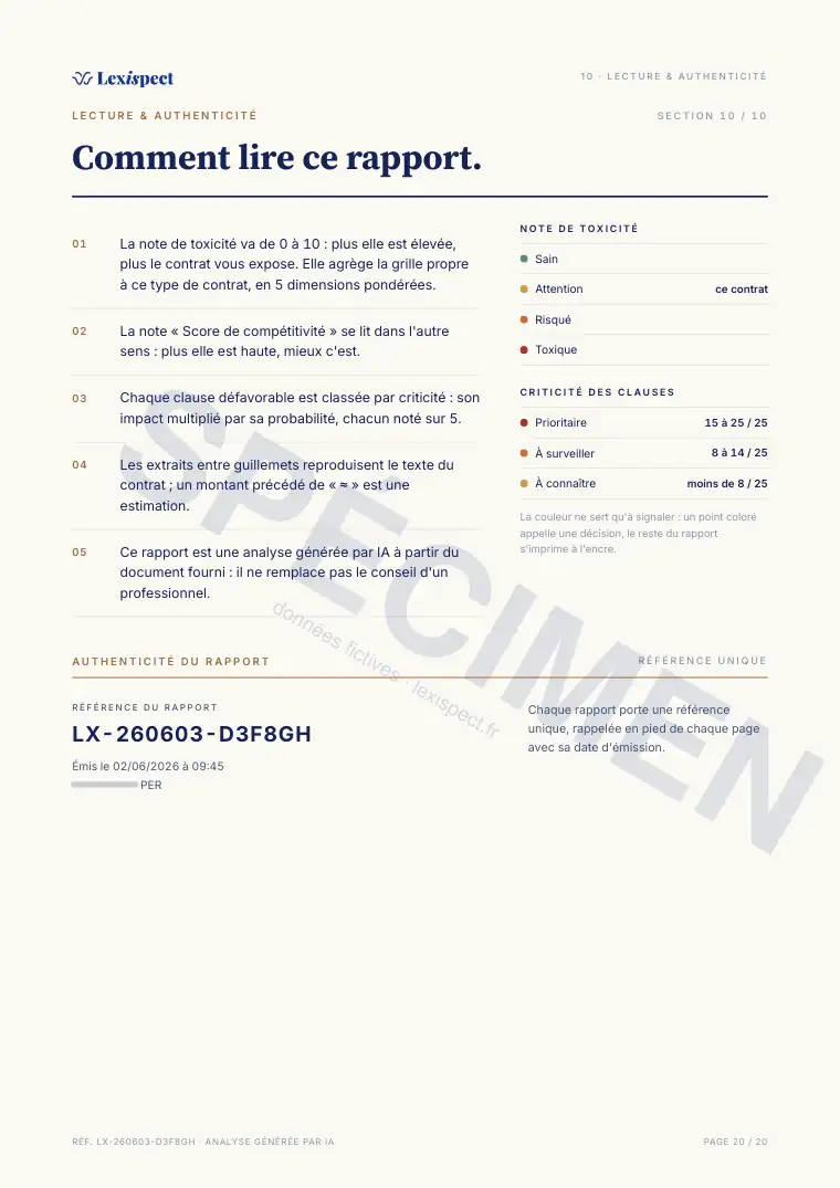 Page 20 du rapport Plan d'Épargne Retraite (PER), spécimen