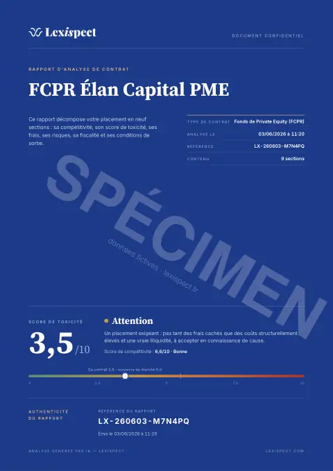 Première page du rapport Private Equity (FCPR/FPCI, non coté)