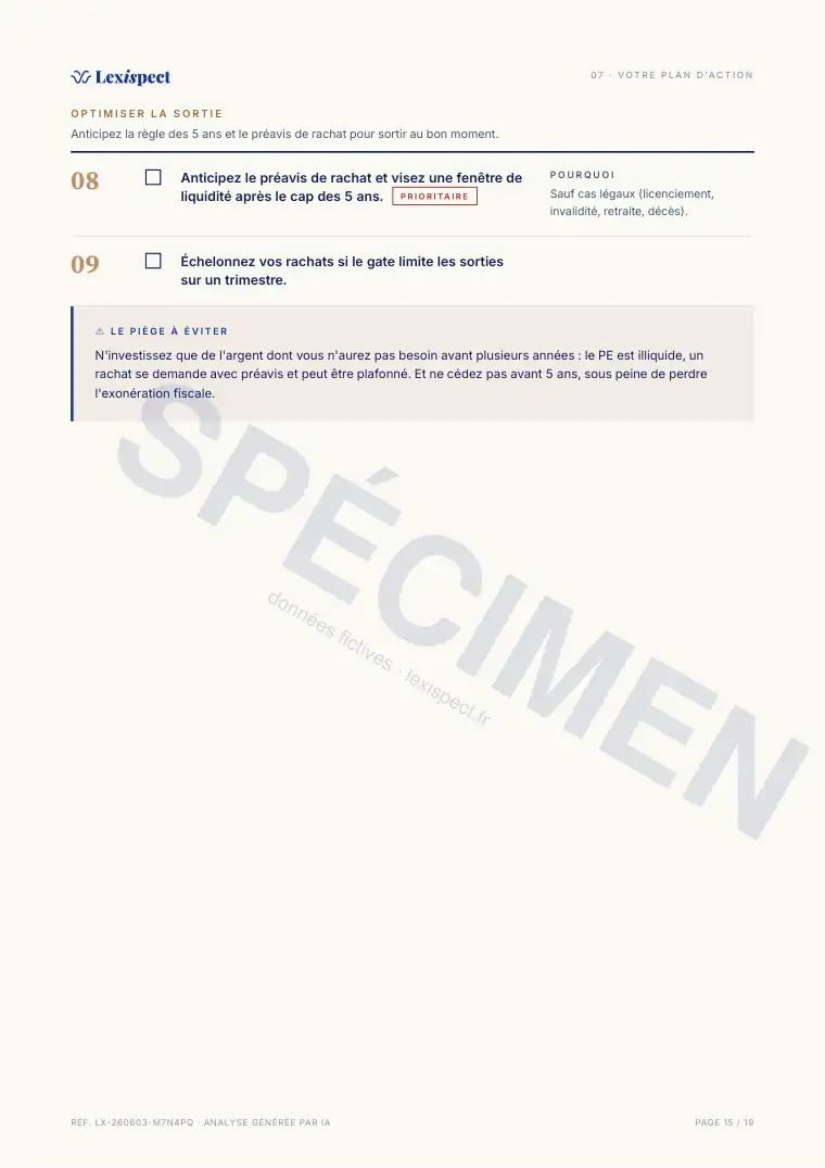 Page 15 du rapport Private Equity (FCPR/FPCI, non coté), spécimen