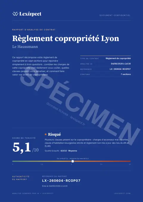 Première page du rapport Règlement de copropriété (loi du 10 juillet 1965)