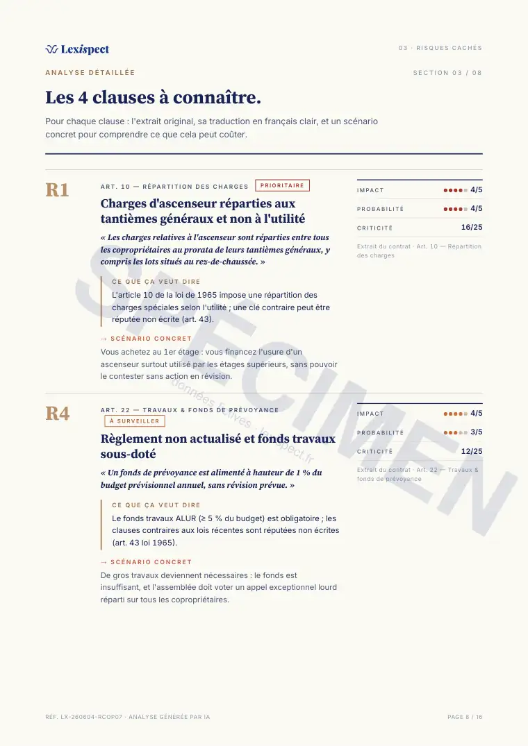 Page 8 du rapport Règlement de copropriété (loi du 10 juillet 1965), spécimen
