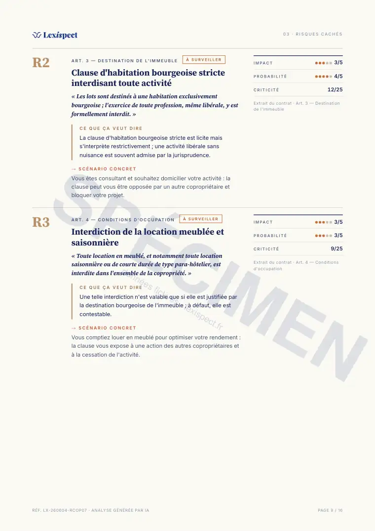 Page 9 du rapport Règlement de copropriété (loi du 10 juillet 1965), spécimen